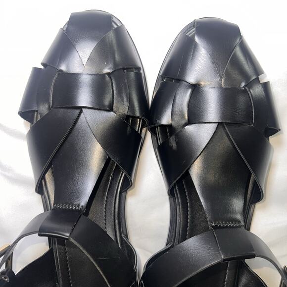 Zara Fisherman Sandals Size 39 (8) Black Gladiator Leather Caged Toe Flat Casual - Picture 10 of 10